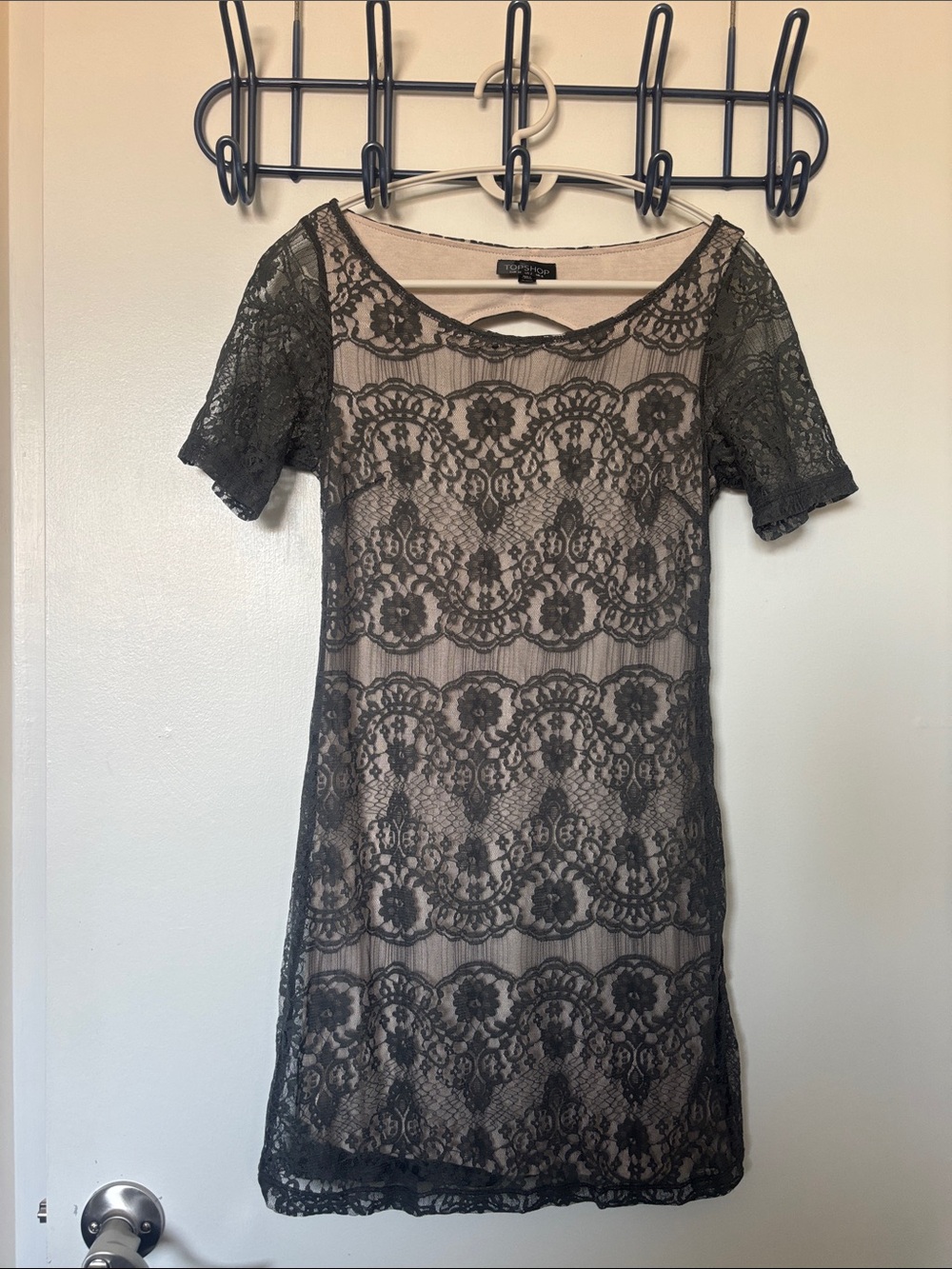 TOPSHOP Grey Lace Overlay Shift Dress